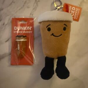 Dunkin' Iced Coffee Plush Keychain & straw buddy set